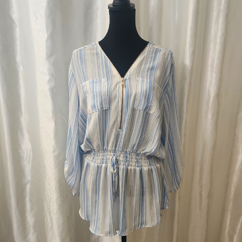 Blue and White Striped Women's Top